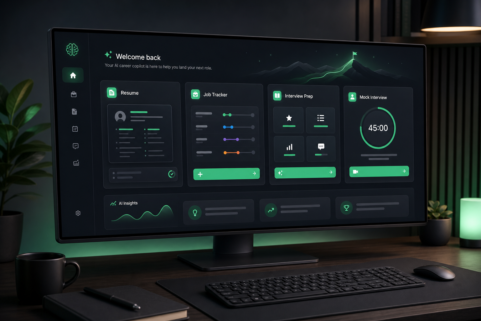 Professional using AI career dashboard for job search preparation