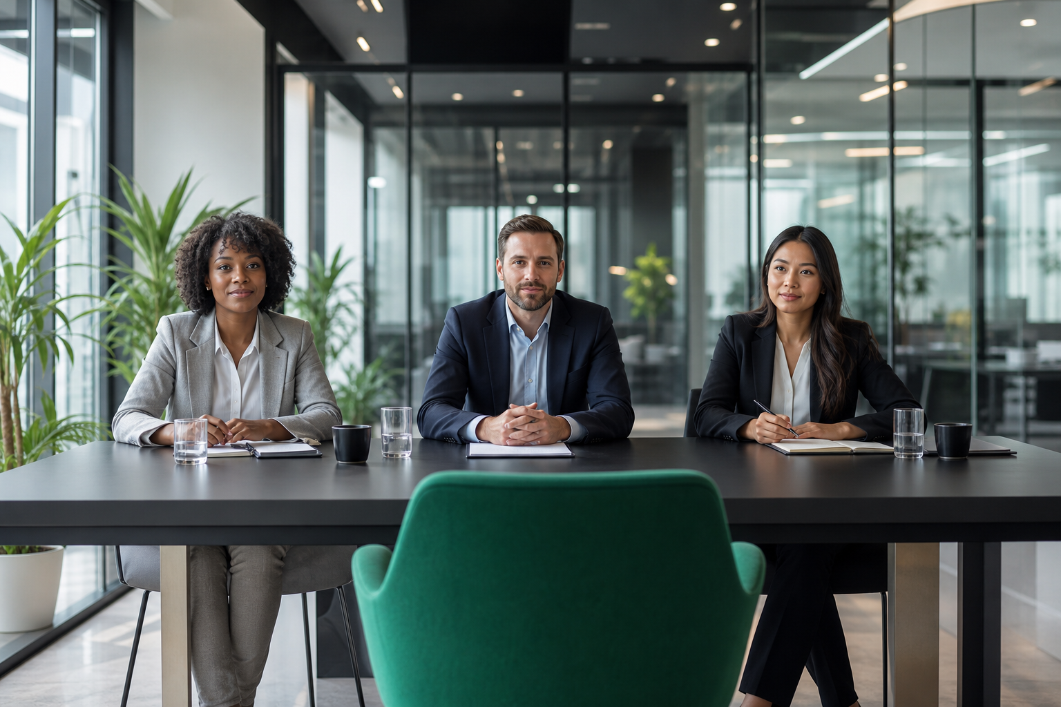 Professional job interview panel in modern office setting
